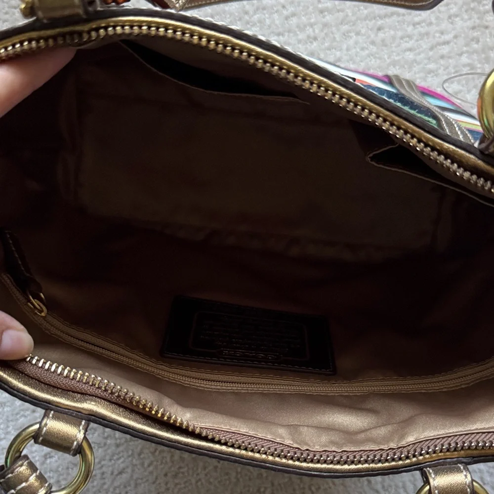 Coach Colorful Striped Tote with Gold Accents - Picture 3 of 3